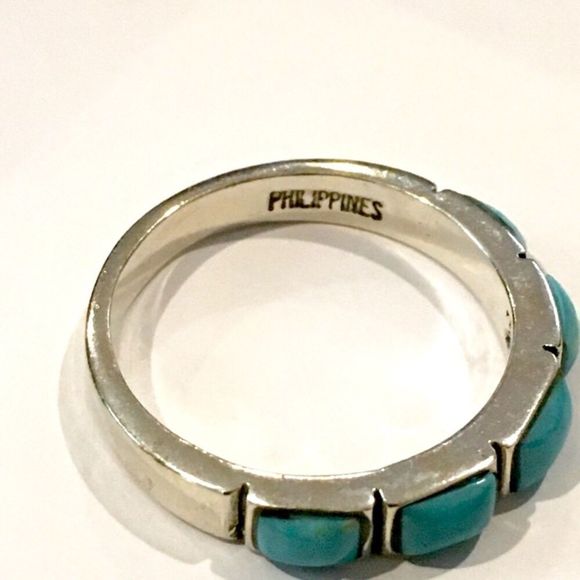 Sterling Silver Turquoise Cabochon Inlay Band Ring Sz 8 - Picture 7 of 7